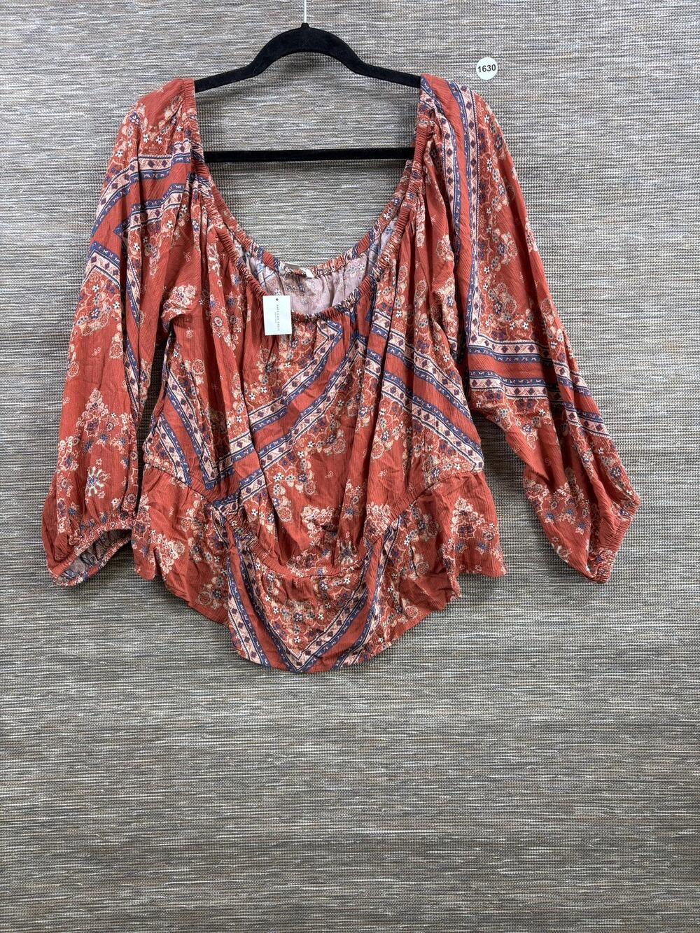 American Eagle Outfitters Peasant Floral Tunic Top Womens Size XXL Orange Boho
